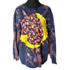 Tie Dye Pullover Sweatshirt Floral Unicorn Moon Appliqué Blue Pink Yellow Large